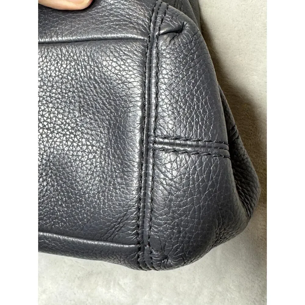 Coach Lexy Shoulder Bag Womens Pebbled Leather Blue Silver Chain Strap Zip